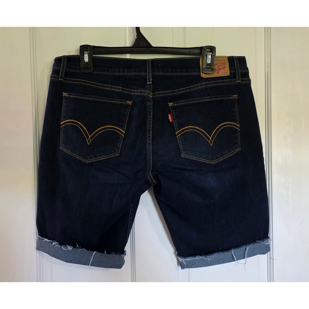 Levis 524 Custom Cut Off Denim Shorts Dark Wash Raw Hem Womens Size 13 W35